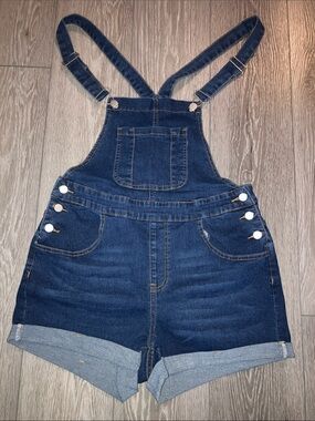 SHEIN Dark Blue Denim Overall Jean Shorts
